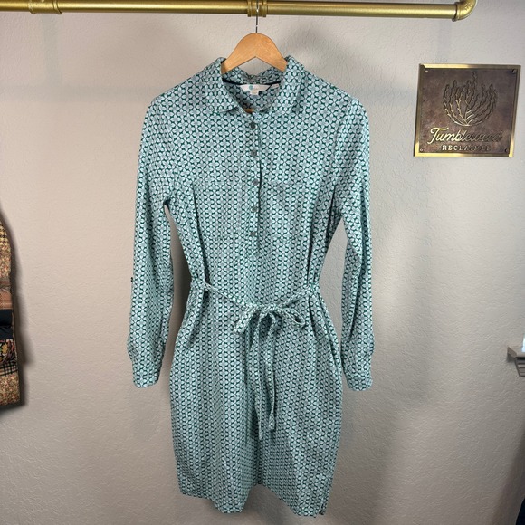 Boden Green White Geometric Floral Cotton Jersey Shirt Dress Tie Waist US 4R - Picture 11 of 11